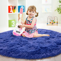 round Rug 5X5 Feet Fluffy Soft Area Rugs for Kids Girls Room Princess Castle Plush Shaggy Carpet Cute Circle Nursery Rug for Kids Girls Bedroom Baby Room Home Decor Circular Carpet, Navy Blue