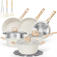 SODAY 12Pcs Pots and Pans Set Non Stick Kitchen Cookware Sets Induction Cookware Nonstick Granite Cooking Set with Frying Pans, Saucepans, Steamer,Dealsforyoudays