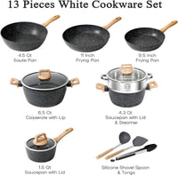 SODAY 12Pcs Pots and Pans Set Non Stick Kitchen Cookware Sets Induction Cookware Nonstick Granite Cooking Set with Frying Pans, Saucepans, Steamer,Dealsforyoudays
