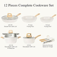SODAY 12Pcs Pots and Pans Set Non Stick Kitchen Cookware Sets Induction Cookware Nonstick Granite Cooking Set with Frying Pans, Saucepans, Steamer,Dealsforyoudays