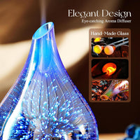Oil Diffuser 3D Glass Aromatherapy Ultrasonic Humidifier, Air Refresh Auto Shut-Off, Timer Setting, BPA Free for Home Hotel Yoga Leisure SPA Gift 150Ml Last 6H