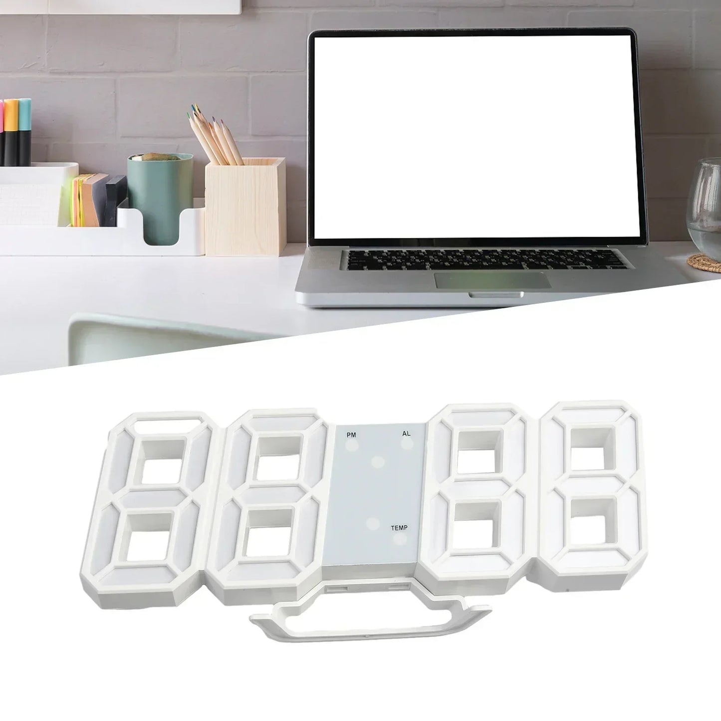 LED Wall Clock 23.5*9.3*1.8Cm Oversize 3D Modern Digital 24/12 Hour Display Timer Alarm Home USB Brightness Adjustable