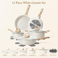 SODAY 12Pcs Pots and Pans Set Non Stick Kitchen Cookware Sets Induction Cookware Nonstick Granite Cooking Set with Frying Pans, Saucepans, Steamer,Dealsforyoudays