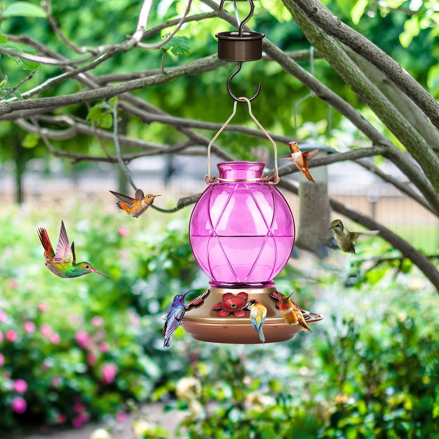 Hummingbird Feeder, Glass Hummingbird Feeder for Outdoors, Netted Texture Ball Shape Bottle, 20 Ounces, Lavender, Birthday Gifts for Women Men, Gifts for Mom Dad