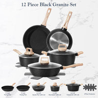 SODAY 12Pcs Pots and Pans Set Non Stick Kitchen Cookware Sets Induction Cookware Nonstick Granite Cooking Set with Frying Pans, Saucepans, Steamer,Dealsforyoudays