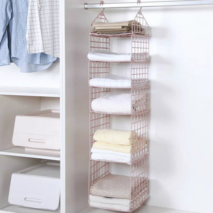 Foldable Hanging Closet Organisers Pajamas Coats Sweaters Sturdy Durable Towels Layered Storage Basket , 2/3/4/5 Tier