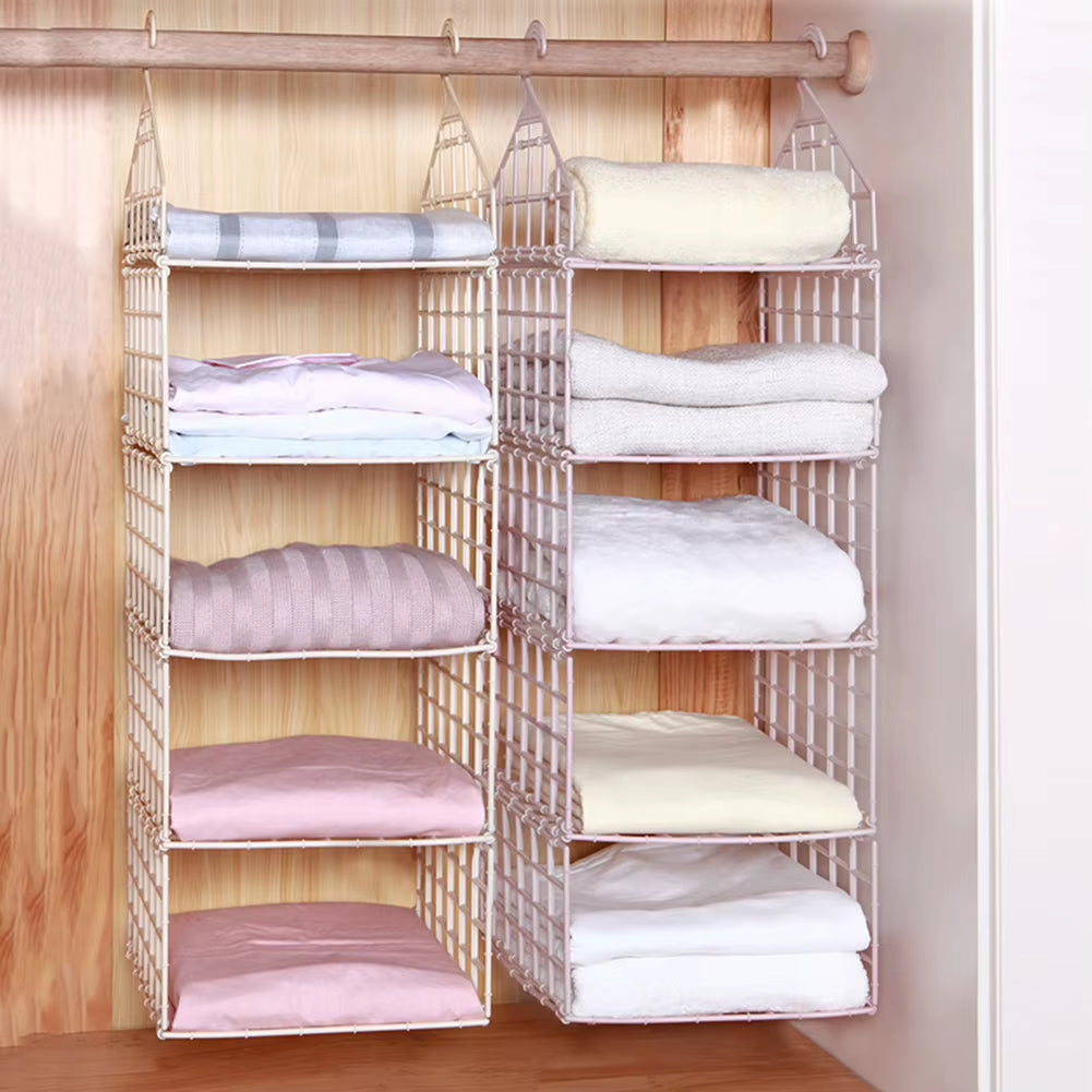 Foldable Hanging Closet Organisers Pajamas Coats Sweaters Sturdy Durable Towels Layered Storage Basket , 2/3/4/5 Tier