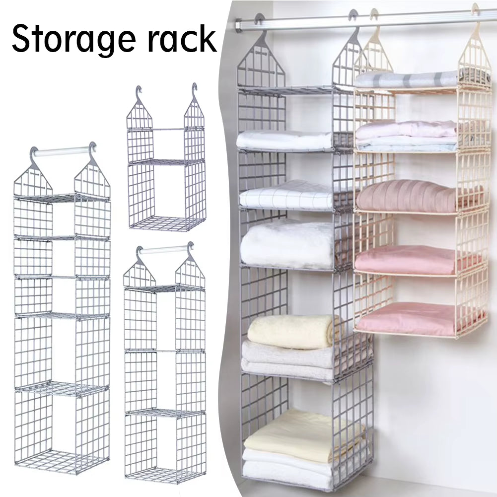 Foldable Hanging Closet Organisers Pajamas Coats Sweaters Sturdy Durable Towels Layered Storage Basket , 2/3/4/5 Tier