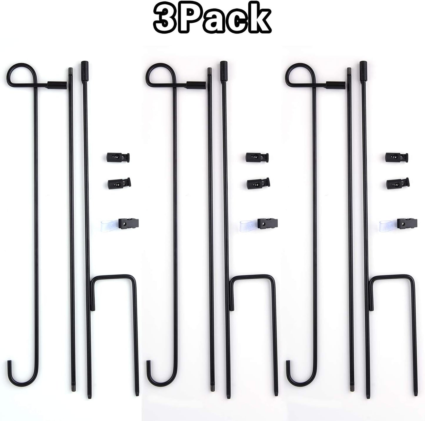 3 Pack Metal Flag Poles with Flag Stopper and Anti-Wind Clip for Outdoor Decorative Lawn Yard Flags