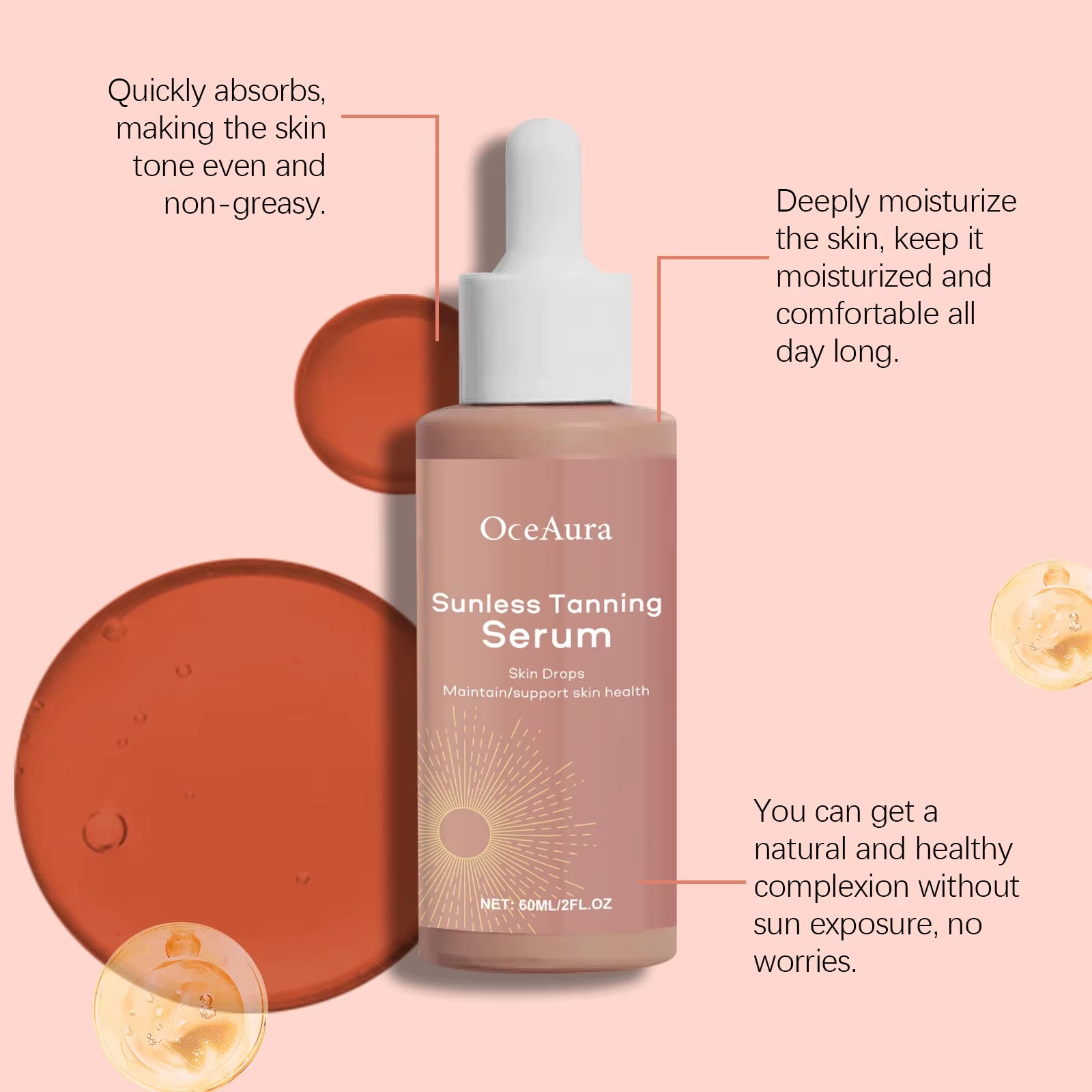 Herbal Sunless Tanning Lotion Serum Promote Melanin Production Natural Bronzer Darker against Sunburn Self Tanner Drops Liquid