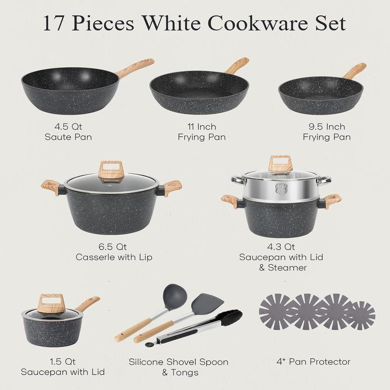 SODAY 12Pcs Pots and Pans Set Non Stick Kitchen Cookware Sets Induction Cookware Nonstick Granite Cooking Set with Frying Pans, Saucepans, Steamer,Dealsforyoudays