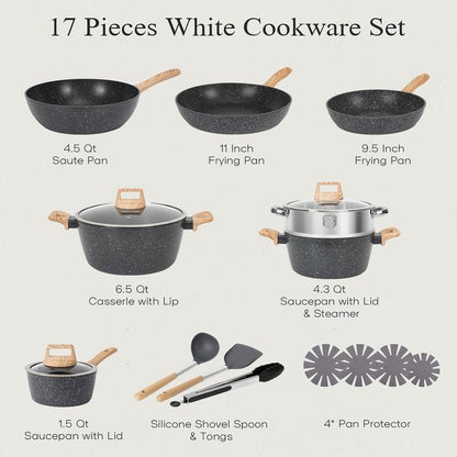 SODAY 12Pcs Pots and Pans Set Non Stick Kitchen Cookware Sets Induction Cookware Nonstick Granite Cooking Set with Frying Pans, Saucepans, Steamer,Dealsforyoudays