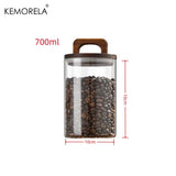 Wood Lid Glass Jar Airtight Canister Food Container Tea Coffee Beans Kitchen Storage Bottles Jar Sealed Grounds Candy Jar
