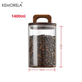 Wood Lid Glass Jar Airtight Canister Food Container Tea Coffee Beans Kitchen Storage Bottles Jar Sealed Grounds Candy Jar