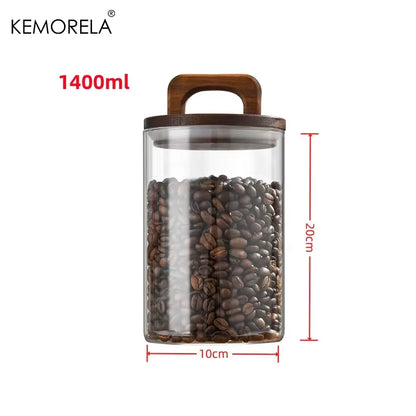 Wood Lid Glass Jar Airtight Canister Food Container Tea Coffee Beans Kitchen Storage Bottles Jar Sealed Grounds Candy Jar