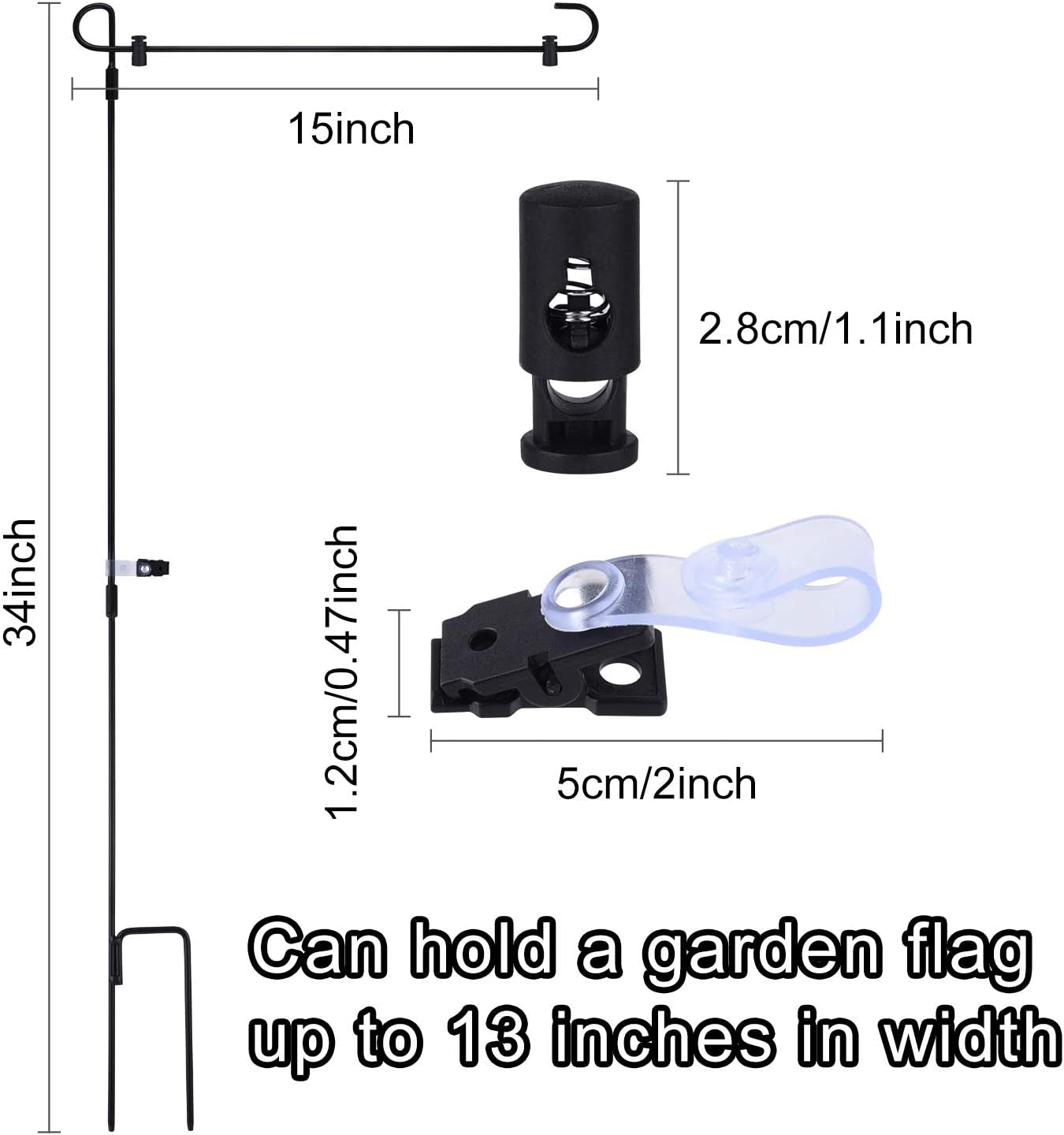 3 Pack Metal Flag Poles with Flag Stopper and Anti-Wind Clip for Outdoor Decorative Lawn Yard Flags