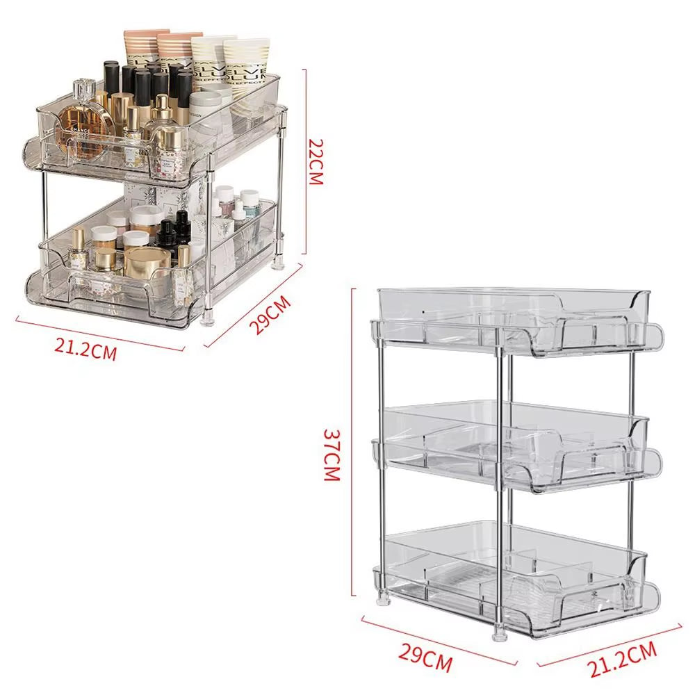 New 2 Tier/3 Tier Bathroom Storage Rack Pull Out Movable Counter Organizer Rack Acrylic Multifunctional Clear under Sink Basket