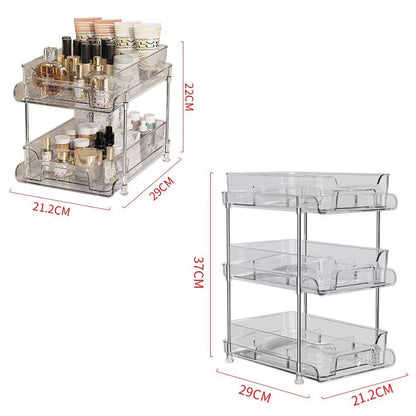 New 2 Tier/3 Tier Bathroom Storage Rack Pull Out Movable Counter Organizer Rack Acrylic Multifunctional Clear under Sink Basket