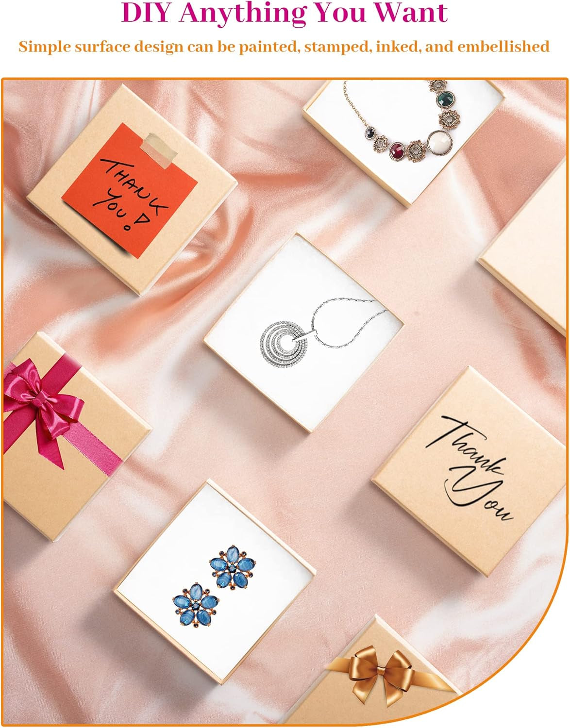 Jewelry Gift Boxes, 3.5X3.5X1 Inch 20 Pcs Matte Small Gift Box with Lids, Small Cardboard Jewelry Boxes with Cotton Filled and Lids, Jewelrybox Bulk for Festive Day Brown