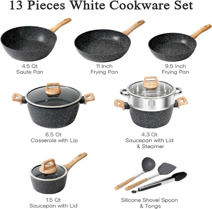 SODAY 12Pcs Pots and Pans Set Non Stick Kitchen Cookware Sets Induction Cookware Nonstick Granite Cooking Set with Frying Pans, Saucepans, Steamer,Dealsforyoudays