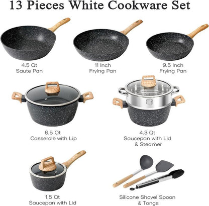 SODAY 12Pcs Pots and Pans Set Non Stick Kitchen Cookware Sets Induction Cookware Nonstick Granite Cooking Set with Frying Pans, Saucepans, Steamer,Dealsforyoudays