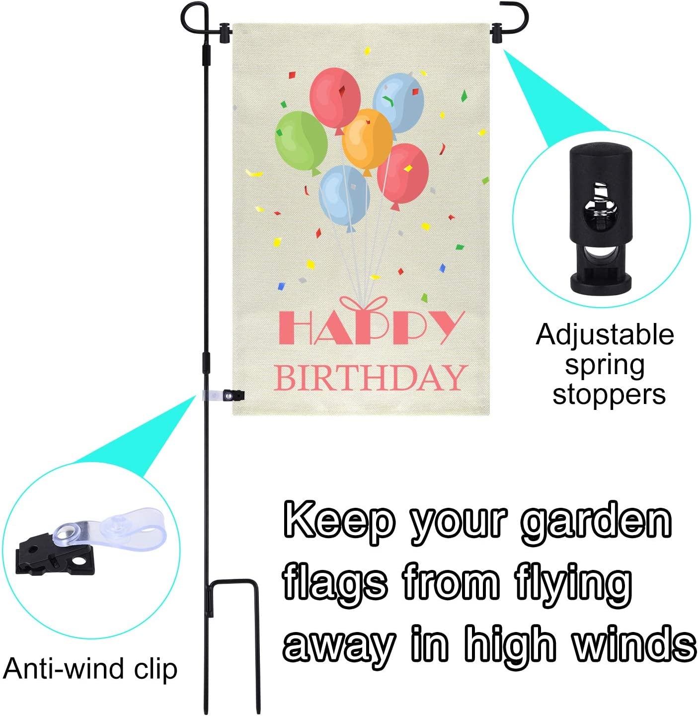3 Pack Metal Flag Poles with Flag Stopper and Anti-Wind Clip for Outdoor Decorative Lawn Yard Flags
