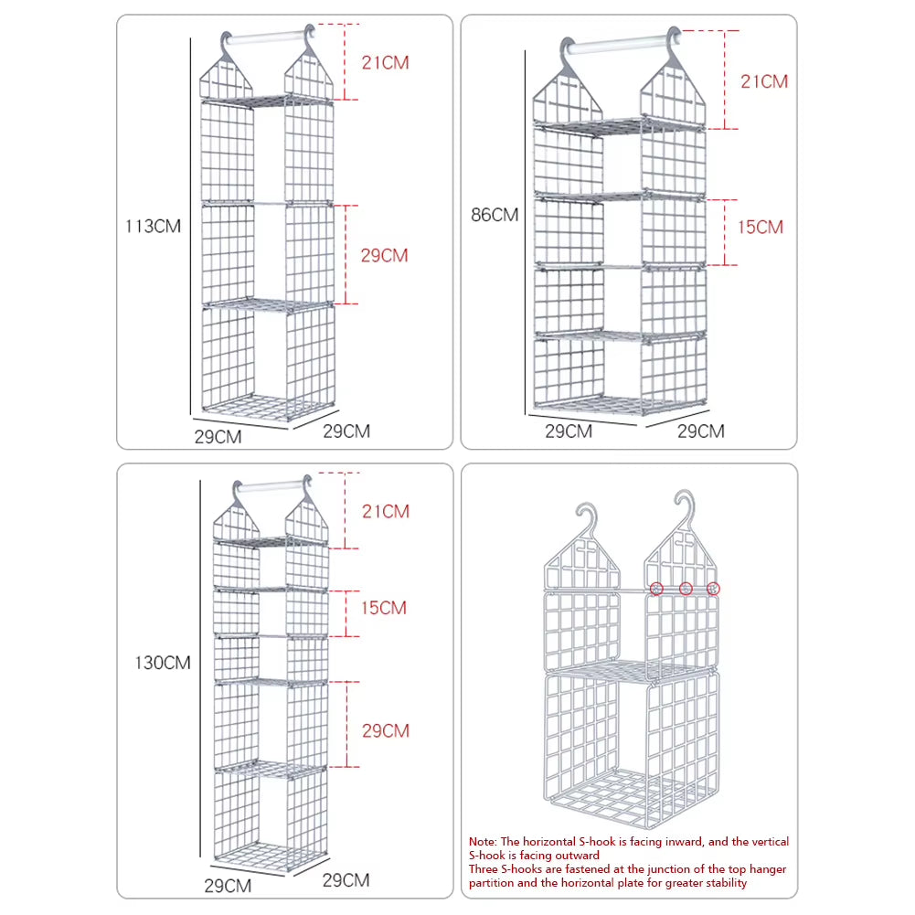 Foldable Hanging Closet Organisers Pajamas Coats Sweaters Sturdy Durable Towels Layered Storage Basket , 2/3/4/5 Tier