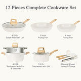SODAY 12Pcs Pots and Pans Set Non Stick Kitchen Cookware Sets Induction Cookware Nonstick Granite Cooking Set with Frying Pans, Saucepans, Steamer,Dealsforyoudays
