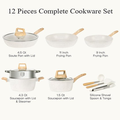 SODAY 12Pcs Pots and Pans Set Non Stick Kitchen Cookware Sets Induction Cookware Nonstick Granite Cooking Set with Frying Pans, Saucepans, Steamer,Dealsforyoudays