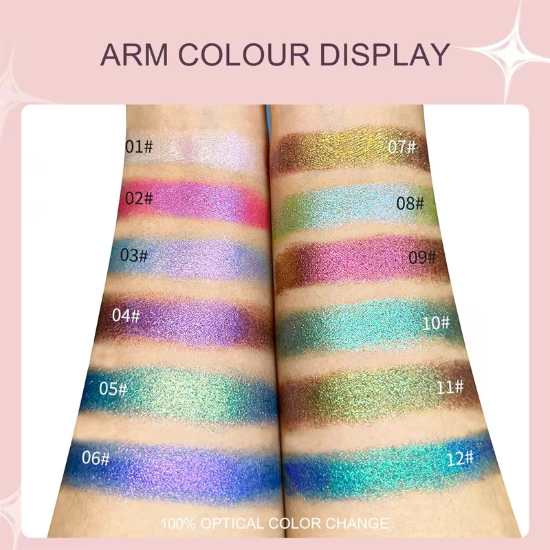 12 Colors Chameleon Glitter Eyeshadow Long Lasting Pearlescent Glitter Shimmer Eye Shadow Colorful Eye Makeup Tint Cosmetics