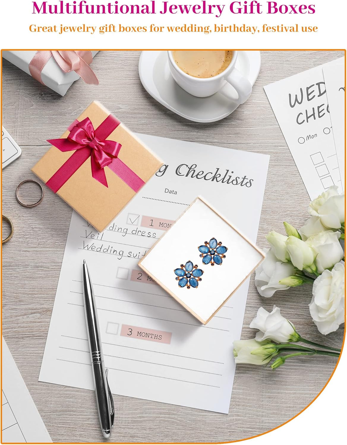 Jewelry Gift Boxes, 3.5X3.5X1 Inch 20 Pcs Matte Small Gift Box with Lids, Small Cardboard Jewelry Boxes with Cotton Filled and Lids, Jewelrybox Bulk for Festive Day Brown