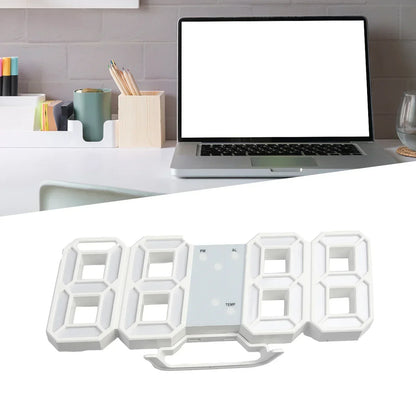 LED Wall Clock 23.5*9.3*1.8Cm Oversize 3D Modern Digital 24/12 Hour Display Timer Alarm Home USB Brightness Adjustable
