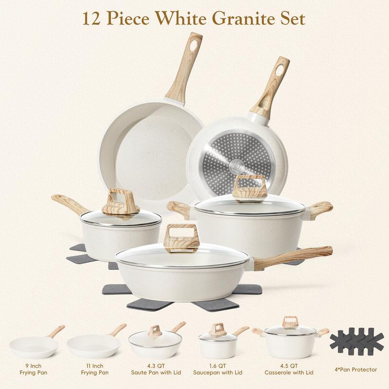 SODAY 12Pcs Pots and Pans Set Non Stick Kitchen Cookware Sets Induction Cookware Nonstick Granite Cooking Set with Frying Pans, Saucepans, Steamer,Dealsforyoudays