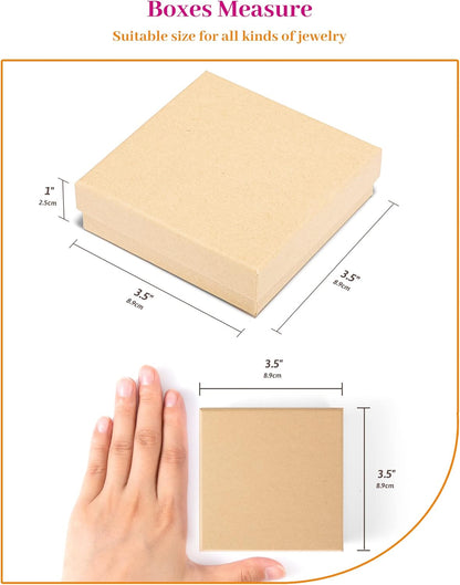 Jewelry Gift Boxes, 3.5X3.5X1 Inch 20 Pcs Matte Small Gift Box with Lids, Small Cardboard Jewelry Boxes with Cotton Filled and Lids, Jewelrybox Bulk for Festive Day Brown