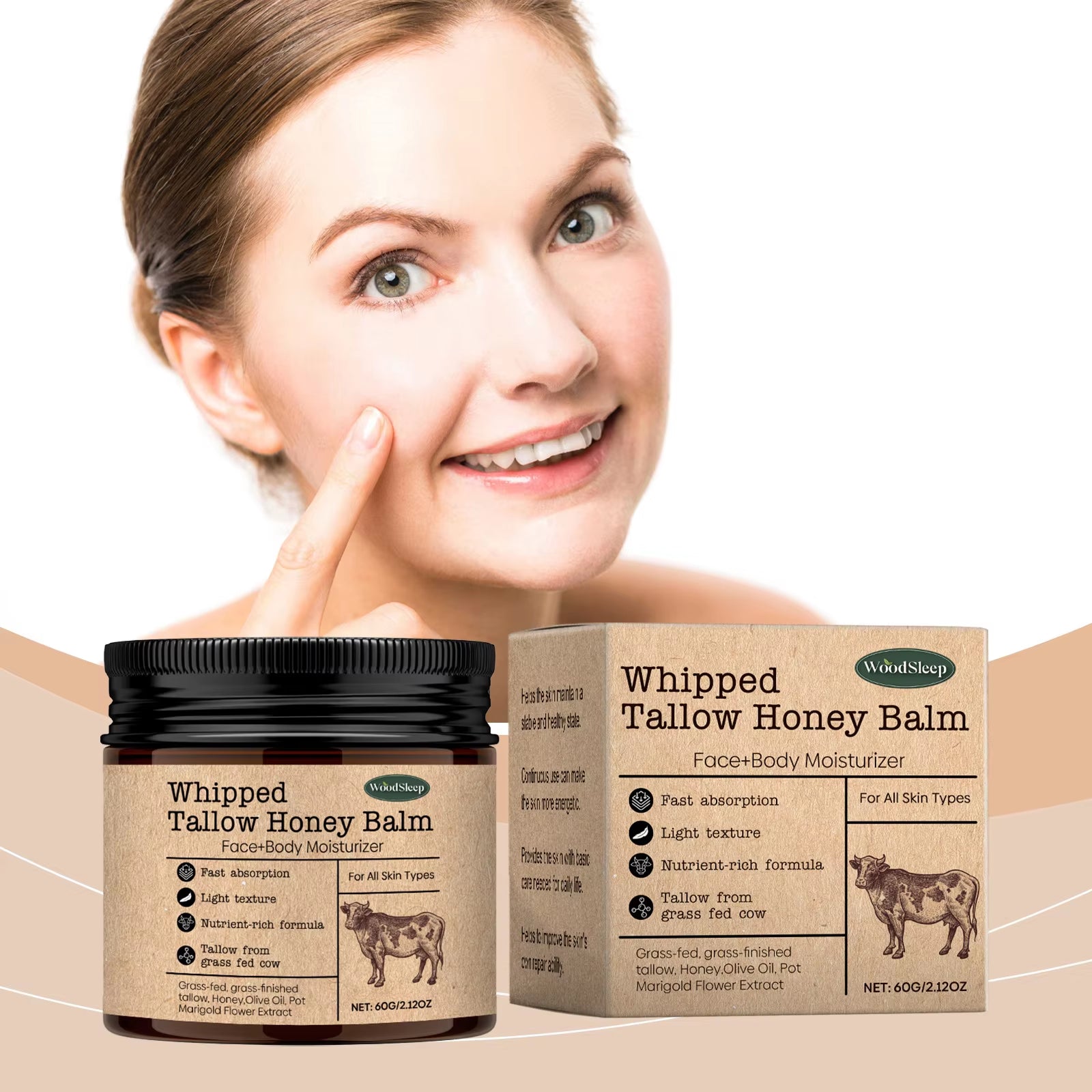 Whipped Beef Tallow Honey Balm Skin Rejuvenating Lightening Dark Skin Improve Rough Dryness Non Greasy Body Moisturizer Cream
