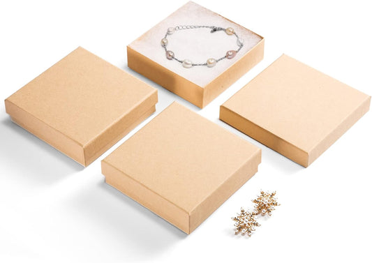 Jewelry Gift Boxes, 3.5X3.5X1 Inch 20 Pcs Matte Small Gift Box with Lids, Small Cardboard Jewelry Boxes with Cotton Filled and Lids, Jewelrybox Bulk for Festive Day Brown