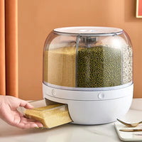 6KG Rotatable 360 Degree Rice Dispenser Sealed Dry Grain Bucket Dispenser Moisture-Proof Kitchen Food Container Storage Box