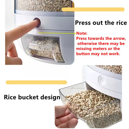 6KG Rotatable 360 Degree Rice Dispenser Sealed Dry Grain Bucket Dispenser Moisture-Proof Kitchen Food Container Storage Box
