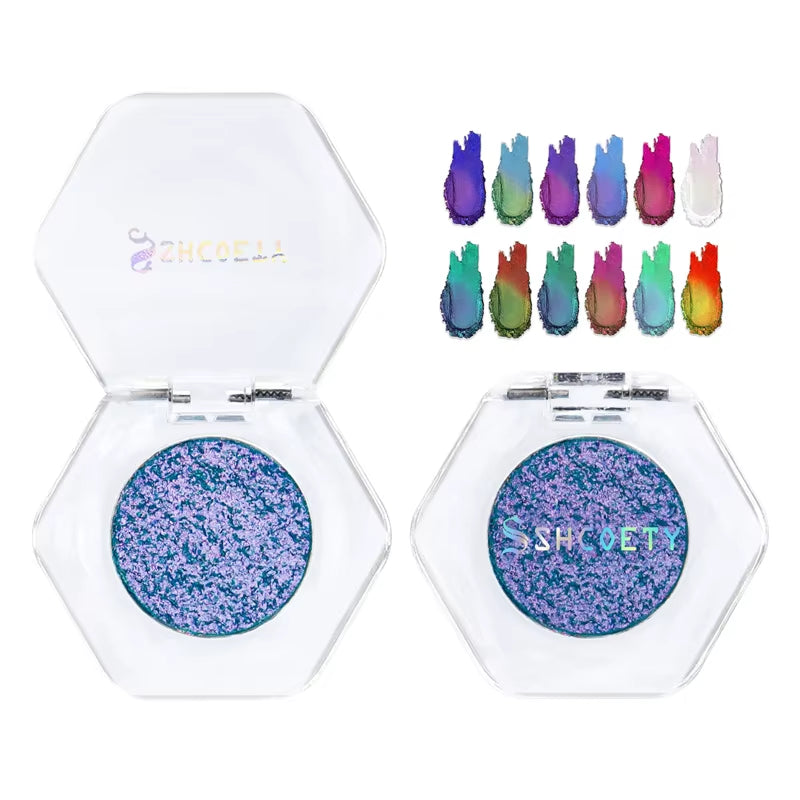 12 Colors Chameleon Glitter Eyeshadow Long Lasting Pearlescent Glitter Shimmer Eye Shadow Colorful Eye Makeup Tint Cosmetics