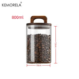 Wood Lid Glass Jar Airtight Canister Food Container Tea Coffee Beans Kitchen Storage Bottles Jar Sealed Grounds Candy Jar
