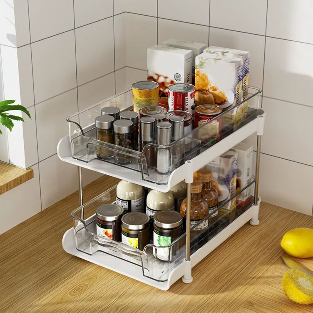 New 2 Tier/3 Tier Bathroom Storage Rack Pull Out Movable Counter Organizer Rack Acrylic Multifunctional Clear under Sink Basket