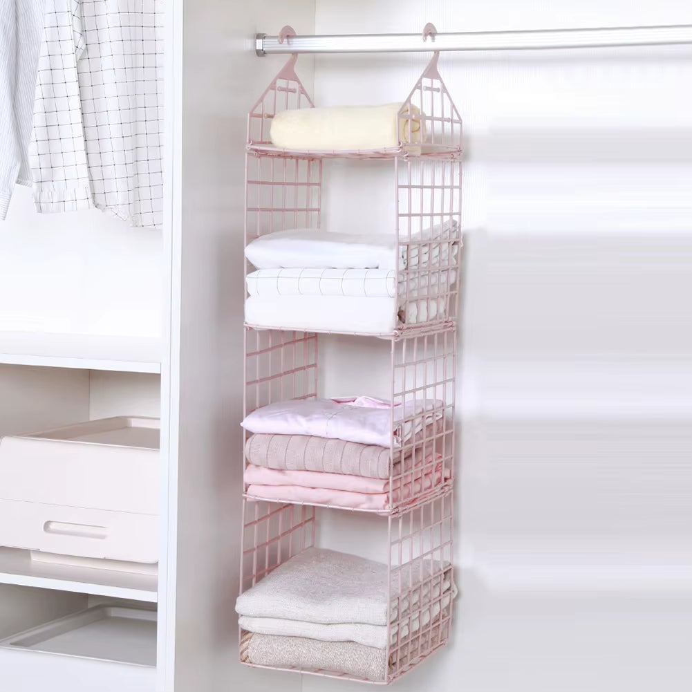 Foldable Hanging Closet Organisers Pajamas Coats Sweaters Sturdy Durable Towels Layered Storage Basket , 2/3/4/5 Tier