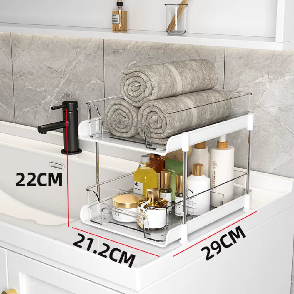 New 2 Tier/3 Tier Bathroom Storage Rack Pull Out Movable Counter Organizer Rack Acrylic Multifunctional Clear under Sink Basket