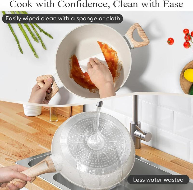 SODAY 12Pcs Pots and Pans Set Non Stick Kitchen Cookware Sets Induction Cookware Nonstick Granite Cooking Set with Frying Pans, Saucepans, Steamer,Dealsforyoudays