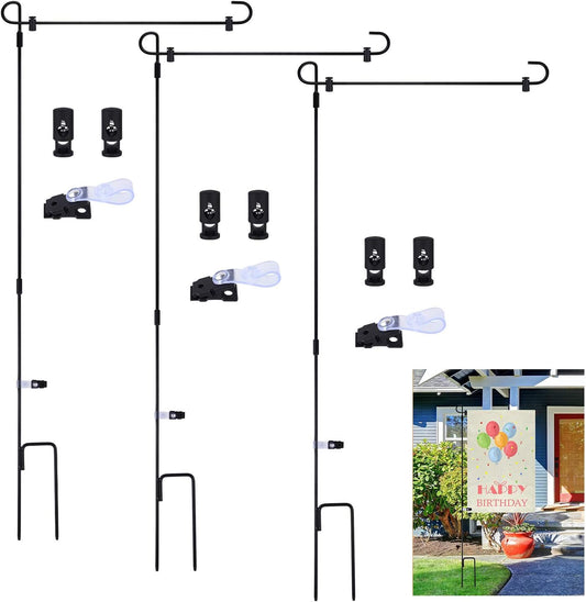 3 Pack Metal Flag Poles with Flag Stopper and Anti-Wind Clip for Outdoor Decorative Lawn Yard Flags