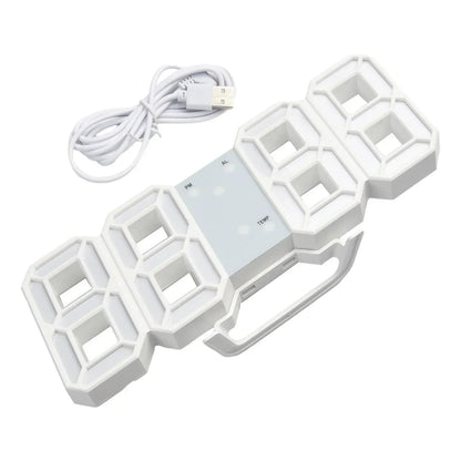 LED Wall Clock 23.5*9.3*1.8Cm Oversize 3D Modern Digital 24/12 Hour Display Timer Alarm Home USB Brightness Adjustable