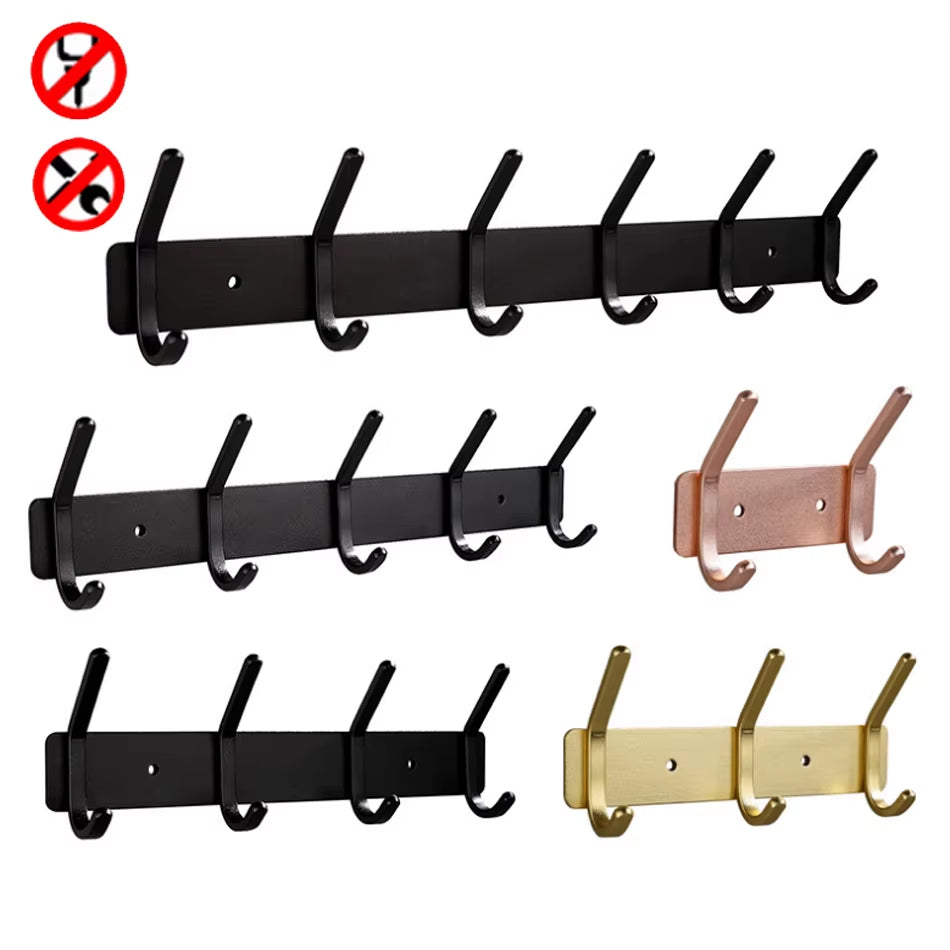 Rose Gold Bathroon Hook 3 4 5 6 Adhesive Aluminum Lavatory Kitchen Key Coat Robe Towel Holder Door Wall Hooks Black Storage Hang