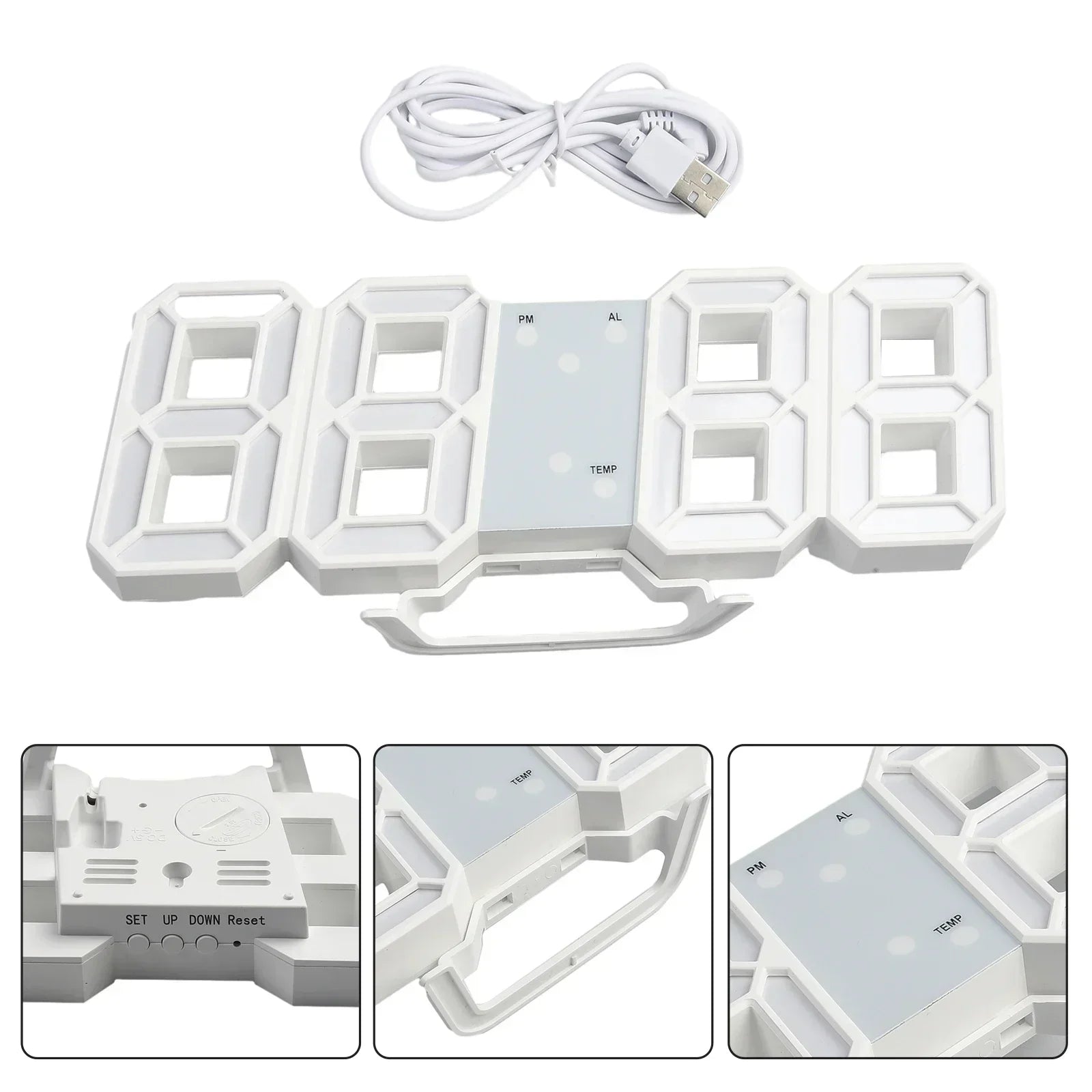 LED Wall Clock 23.5*9.3*1.8Cm Oversize 3D Modern Digital 24/12 Hour Display Timer Alarm Home USB Brightness Adjustable